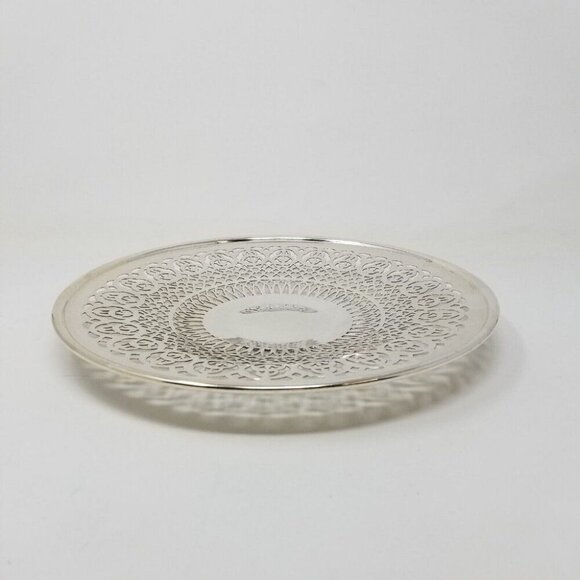 Vintage Sheffield Serving Tray 10" Pierced Silver Plated Made in USA